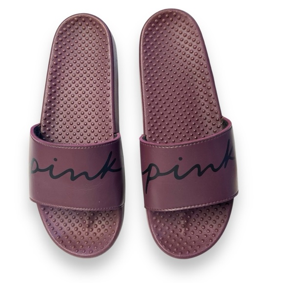 Women’s Victoria’s Secret Pink Single Strap Slide Script‎ Logo Burgundy - Picture 2 of 8